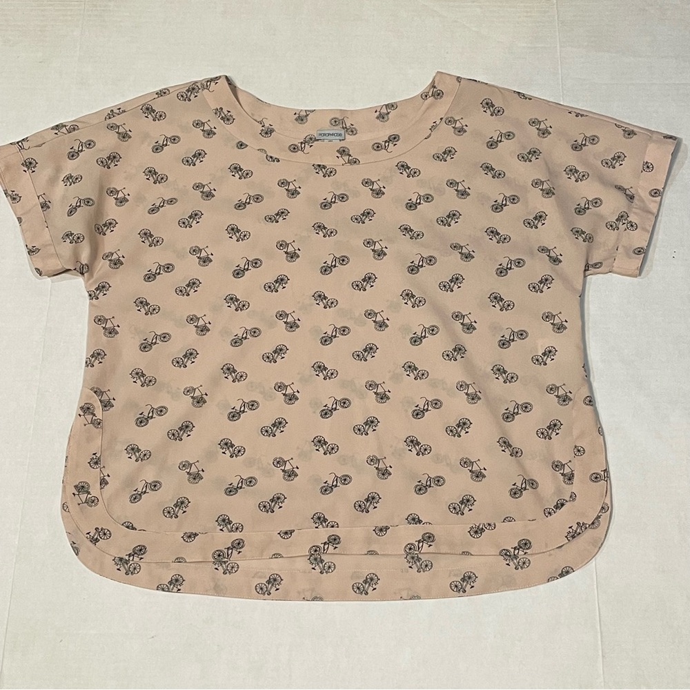 Paraphrase Bicycle Novelty Print Blush Pink Pullover Blouse Shirt Top Women Sz L